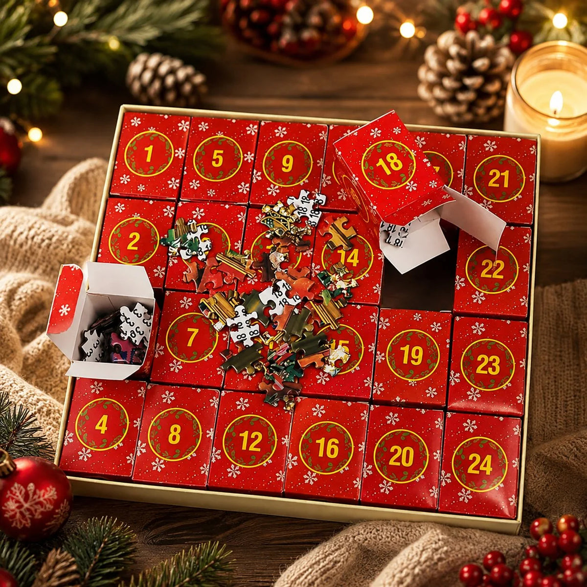Puzzle Advent Calendar 1,008 Pieces 24 Compartments Festive Holiday Scene