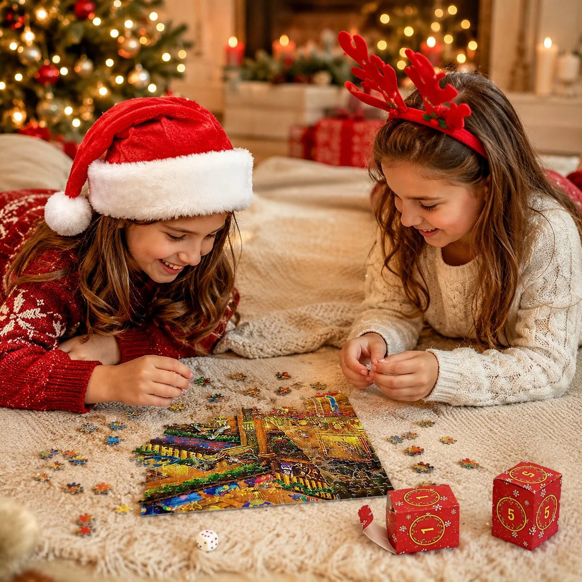Puzzle Advent Calendar 1,008 Pieces 24 Compartments Festive Holiday Scene