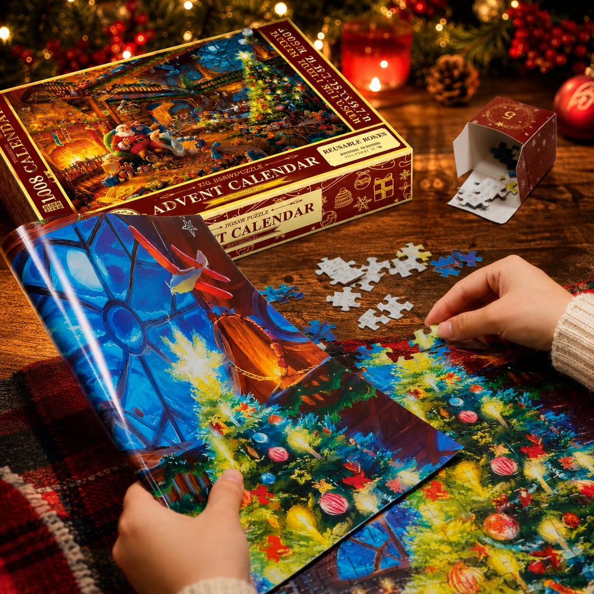 Puzzle Advent Calendar 1,008 Pieces 24 Compartments Festive Holiday Scene