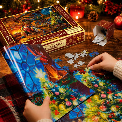 Puzzle Advent Calendar 1,008 Pieces 24 Compartments Festive Holiday Scene