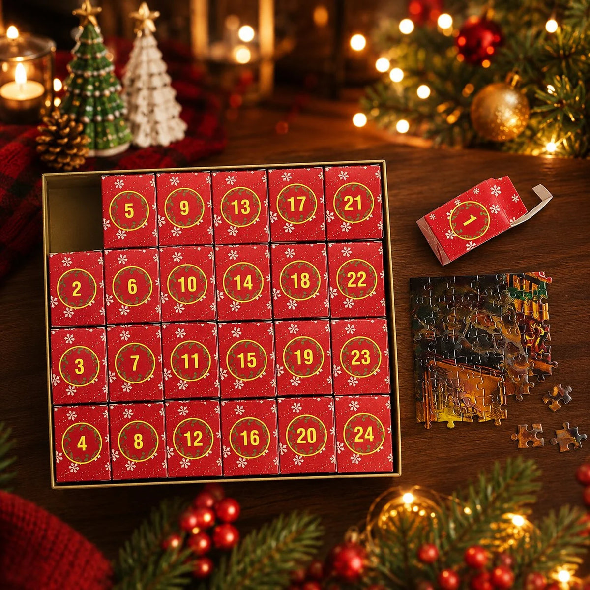Puzzle Advent Calendar 1,008 Pieces 24 Compartments Festive Holiday Scene