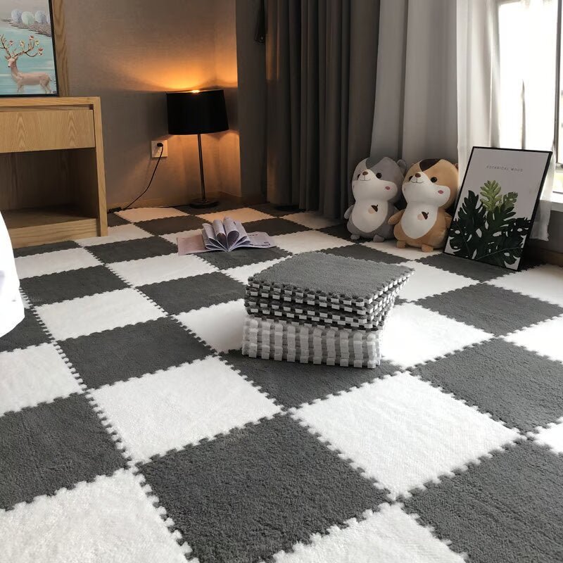 Puzzle Floor Tiles Plush High-Pile Interlocking & Anti-Slip Backing