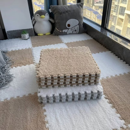 Puzzle Floor Tiles Plush High-Pile Interlocking & Anti-Slip Backing