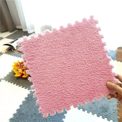 Puzzle Floor Tiles Plush High-Pile Interlocking & Anti-Slip Backing