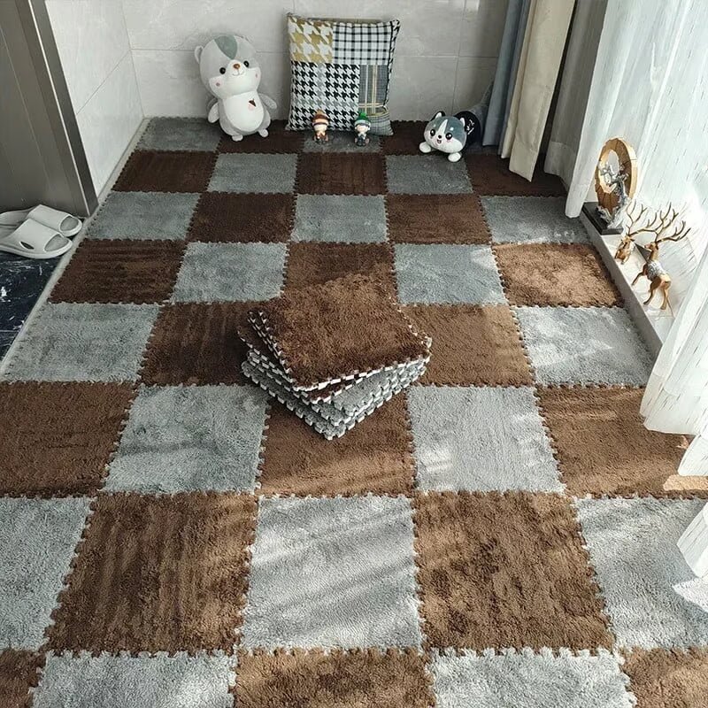 Puzzle Floor Tiles Plush High-Pile Interlocking & Anti-Slip Backing
