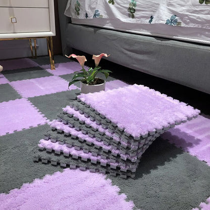 Puzzle Floor Tiles Plush High-Pile Interlocking & Anti-Slip Backing
