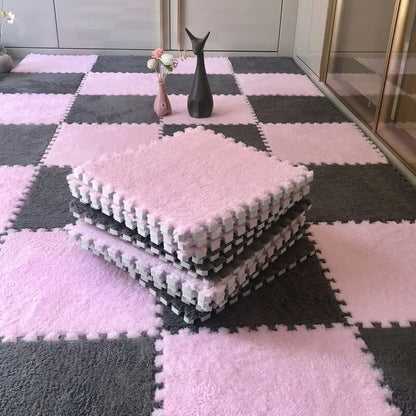 Puzzle Floor Tiles Plush High-Pile Interlocking & Anti-Slip Backing