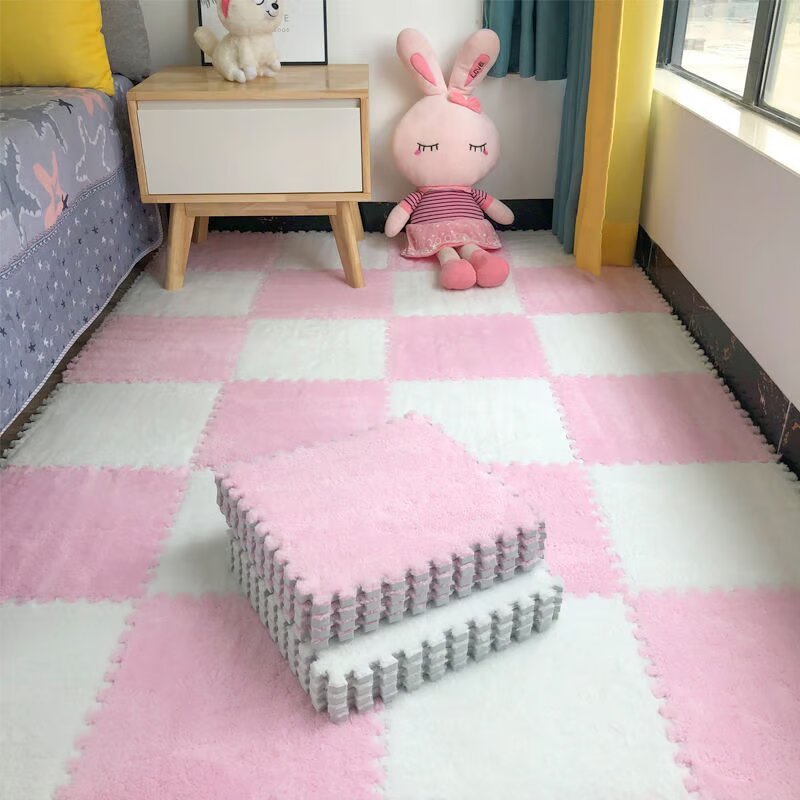 Puzzle Floor Tiles Plush High-Pile Interlocking & Anti-Slip Backing