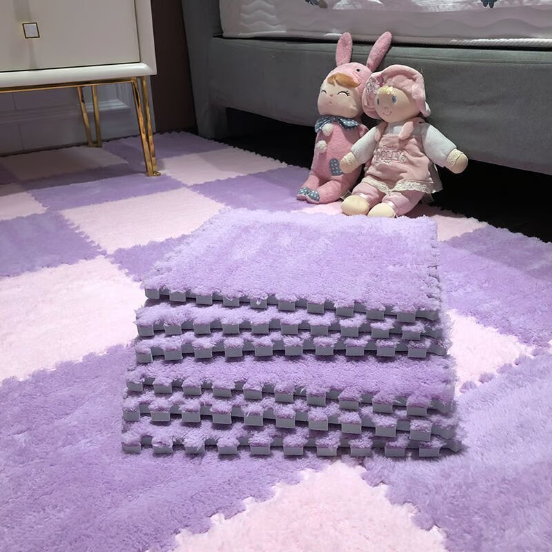 Puzzle Floor Tiles Plush High-Pile Interlocking & Anti-Slip Backing