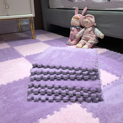 Puzzle Floor Tiles Plush High-Pile Interlocking & Anti-Slip Backing