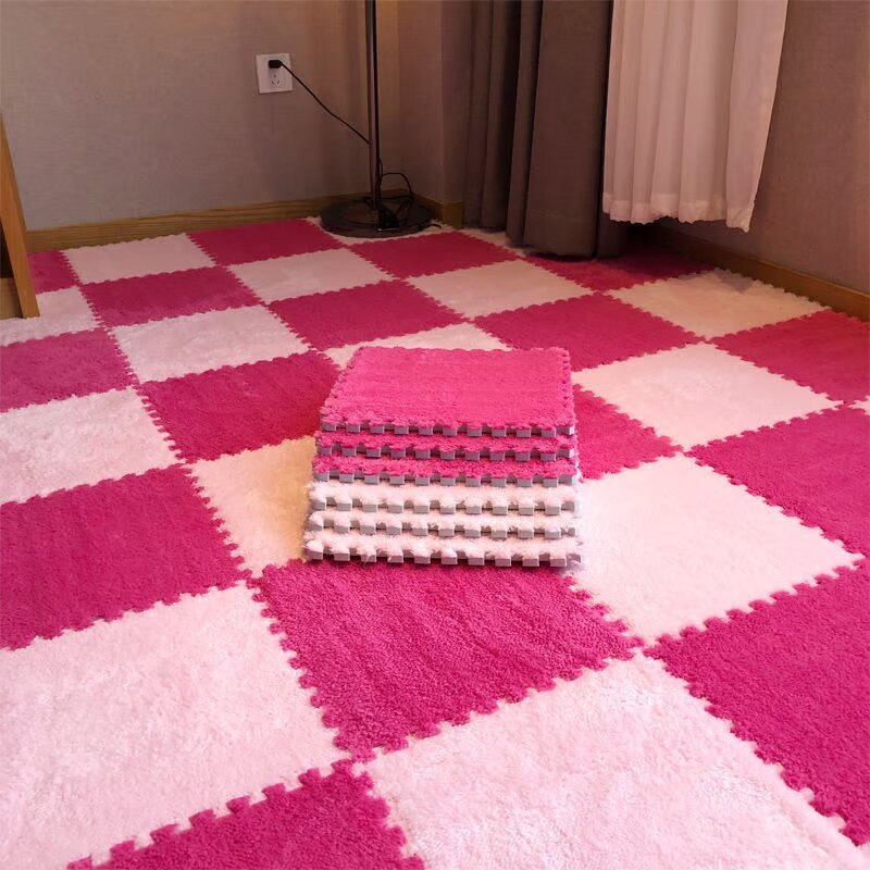 Puzzle Floor Tiles Plush High-Pile Interlocking & Anti-Slip Backing