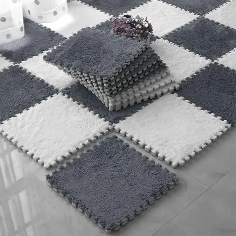 Puzzle Floor Tiles Plush High-Pile Interlocking & Anti-Slip Backing