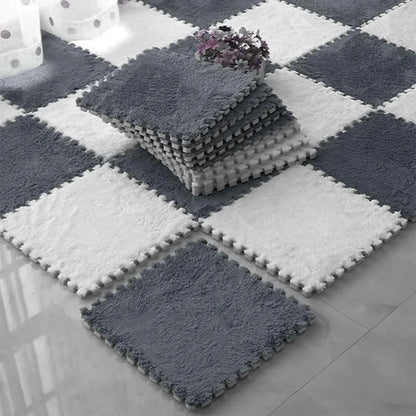 Puzzle Floor Tiles Plush High-Pile Interlocking & Anti-Slip Backing