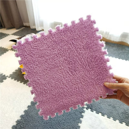 Puzzle Floor Tiles Plush High-Pile Interlocking & Anti-Slip Backing