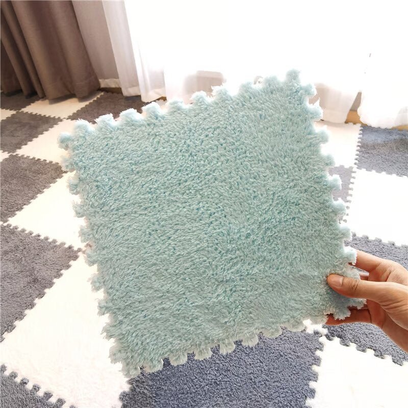 Puzzle Floor Tiles Plush High-Pile Interlocking & Anti-Slip Backing