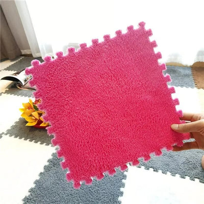 Puzzle Floor Tiles Plush High-Pile Interlocking & Anti-Slip Backing
