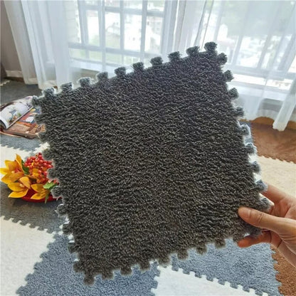 Puzzle Floor Tiles Plush High-Pile Interlocking & Anti-Slip Backing