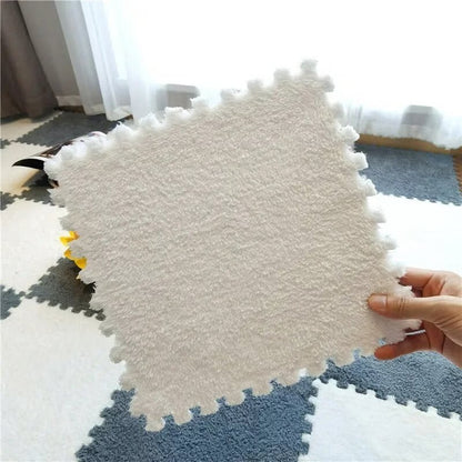 Puzzle Floor Tiles Plush High-Pile Interlocking & Anti-Slip Backing