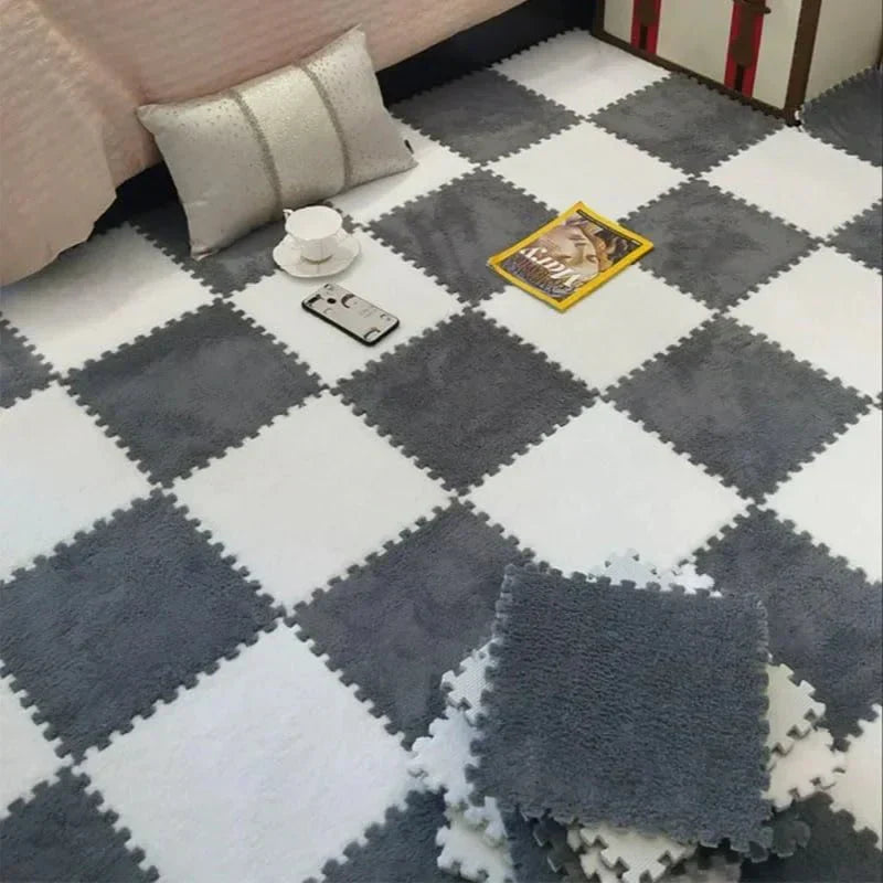 Puzzle Floor Tiles Plush High-Pile Interlocking & Anti-Slip Backing