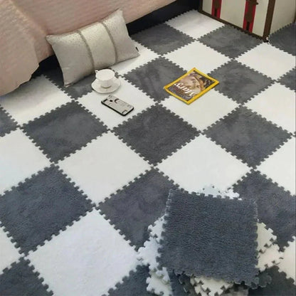 Puzzle Floor Tiles Plush High-Pile Interlocking & Anti-Slip Backing