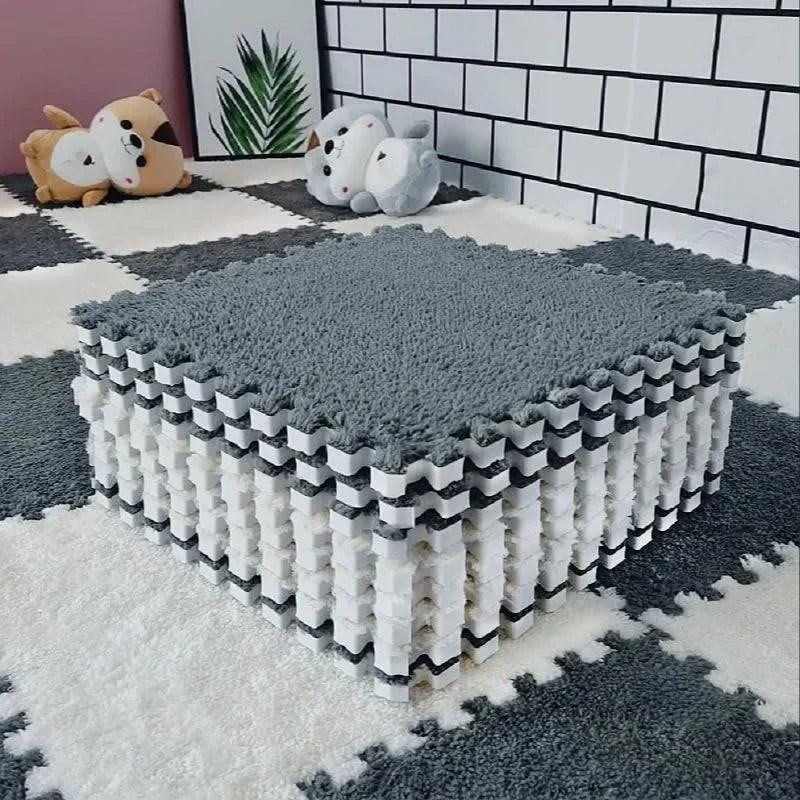 Puzzle Floor Tiles Plush High-Pile Interlocking & Anti-Slip Backing