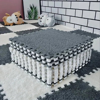 Puzzle Floor Tiles Plush High-Pile Interlocking & Anti-Slip Backing