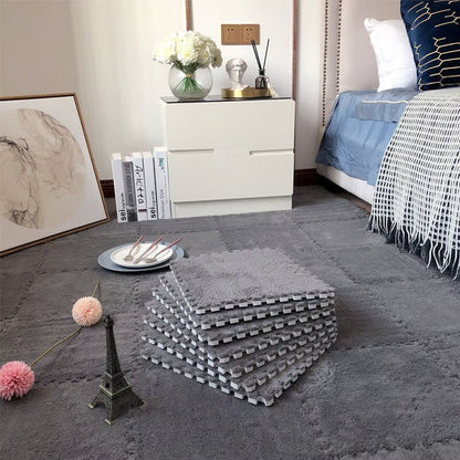 Puzzle Floor Tiles Plush High-Pile Interlocking & Anti-Slip Backing