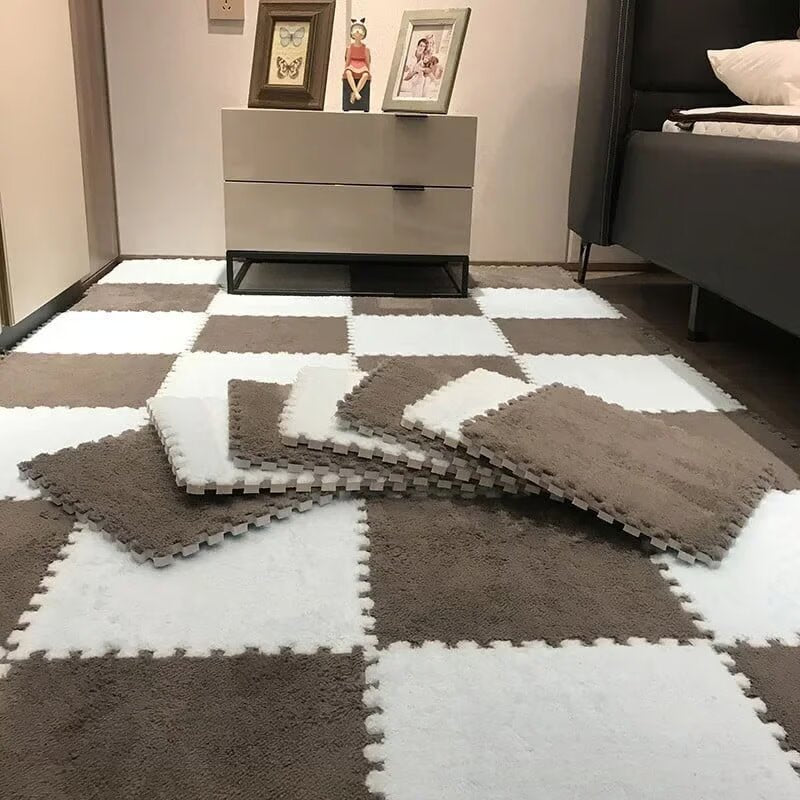 Puzzle Floor Tiles Plush High-Pile Interlocking & Anti-Slip Backing