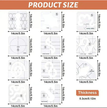 Quilt Template Set Marked Guides Transparent Acrylic