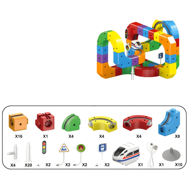 Railway Building Set Modular Tracks USB-Rechargeable Locomotive