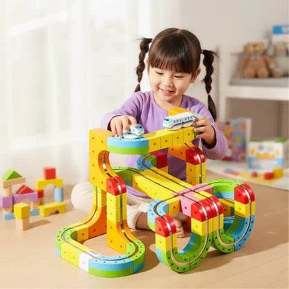 Railway Building Set Modular Tracks USB-Rechargeable Locomotive