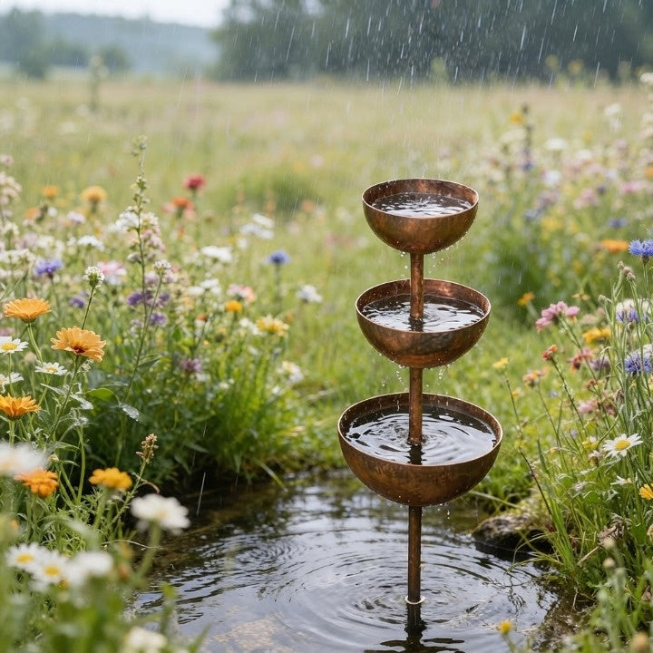 Rain Catcher Stake 3-Tier Weather-Resistant Metal & Rust Patina
