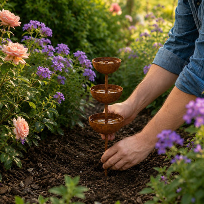 Rain Catcher Stake 3-Tier Weather-Resistant Metal & Rust Patina