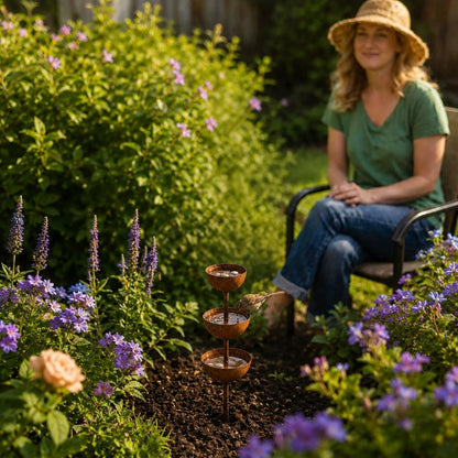 Rain Catcher Stake 3-Tier Weather-Resistant Metal & Rust Patina