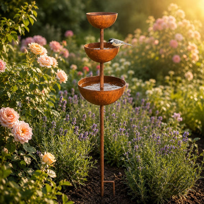Rain Catcher Stake 3-Tier Weather-Resistant Metal & Rust Patina