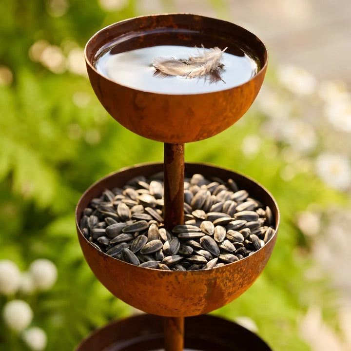 Rain Catcher Stake 3-Tier Weather-Resistant Metal & Rust Patina