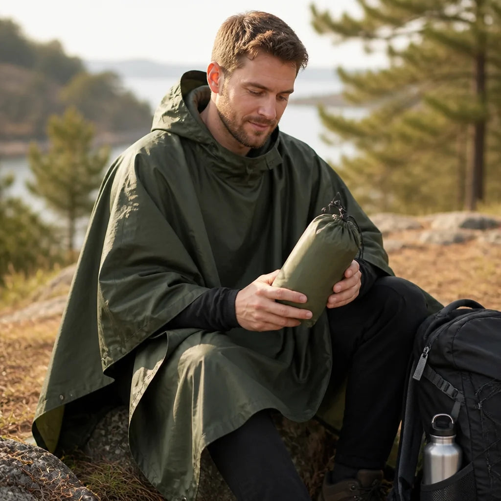 Rain Poncho 3-in-1 Waterproof & Windproof Packable