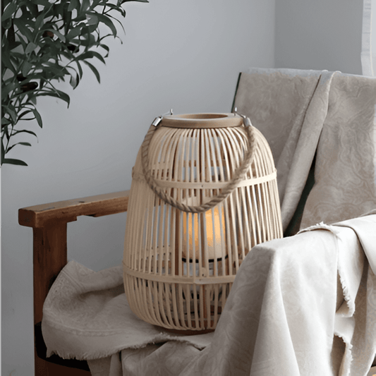 Rattan Lantern Handwoven Flameless LED & Battery Powered