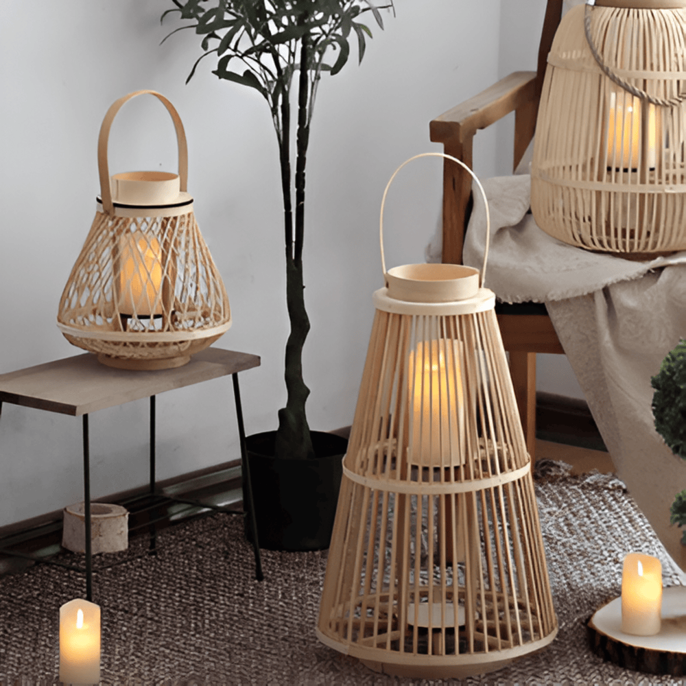 Rattan Lantern Handwoven Flameless LED & Battery Powered