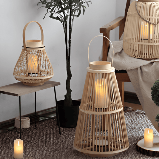 Rattan Lantern Handwoven Flameless LED & Battery Powered