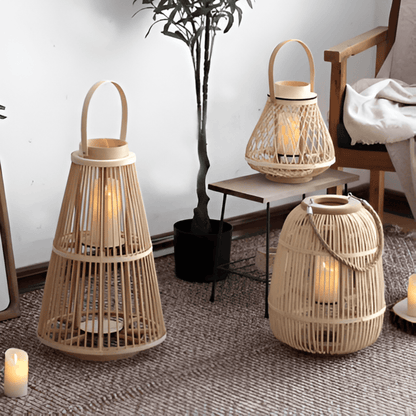 Rattan Lantern Handwoven Flameless LED & Battery Powered