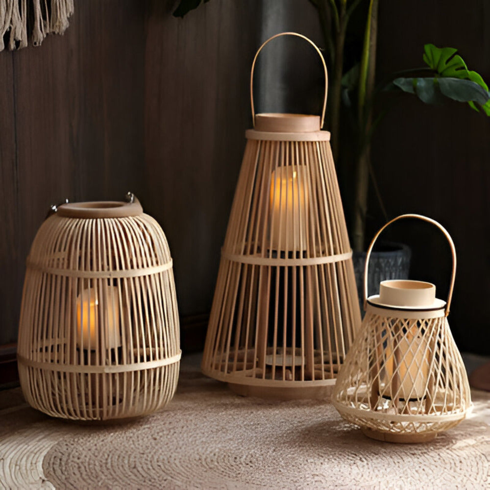Rattan Lantern Handwoven Flameless LED & Battery Powered