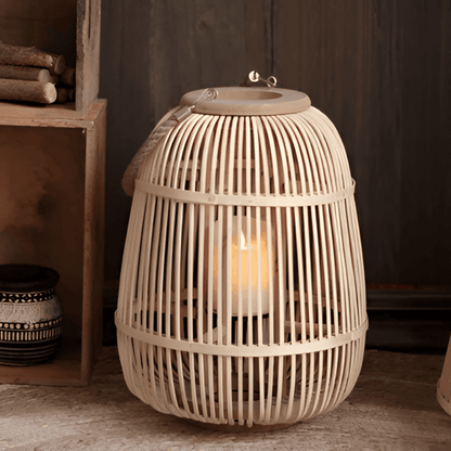 Rattan Lantern Handwoven Flameless LED & Battery Powered