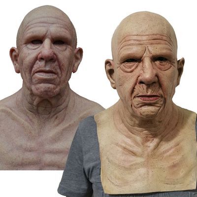 Realistic Latex Halloween Mask for Adults – Eerie Elderly Man Design