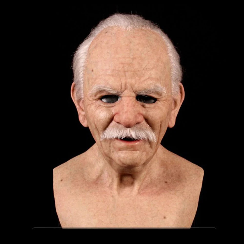 Realistic Latex Halloween Mask for Adults – Eerie Elderly Man Design