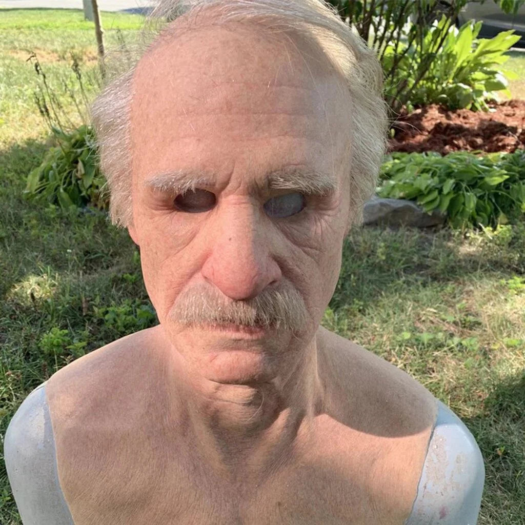 Realistic Latex Halloween Mask for Adults – Eerie Elderly Man Design