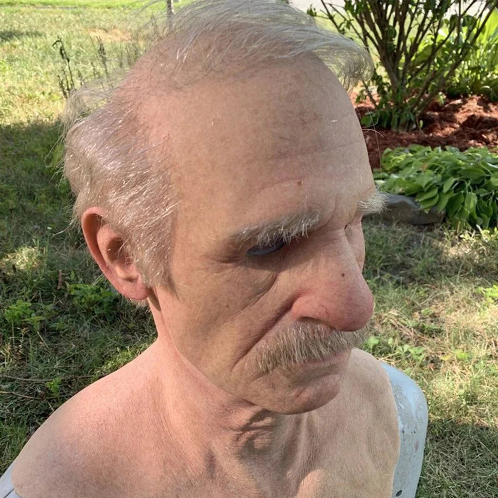 Realistic Latex Halloween Mask for Adults – Eerie Elderly Man Design
