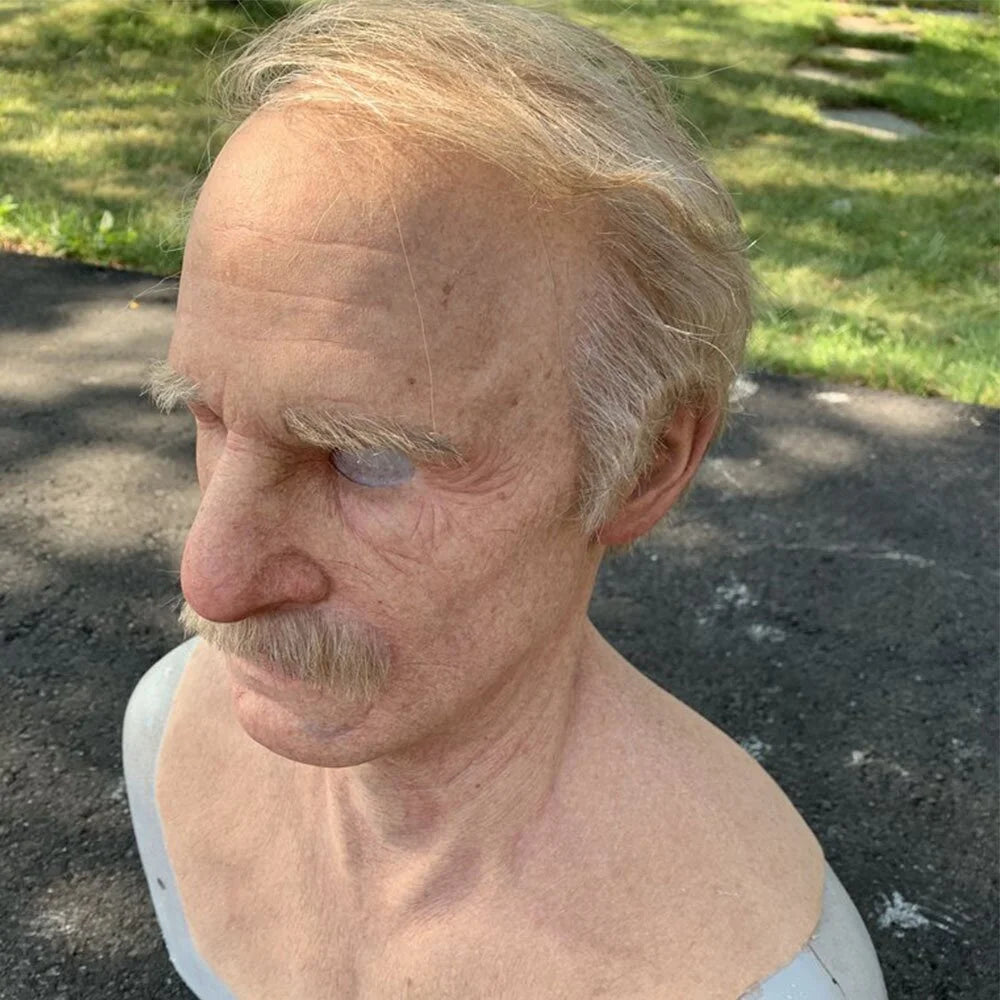 Realistic Latex Halloween Mask for Adults – Eerie Elderly Man Design