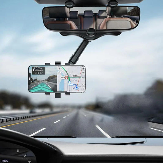 Rearview Mirror Phone Holder 360° Rotation & One-Handed Operation