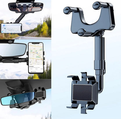 Rearview Mirror Phone Holder 360° Rotation & One-Handed Operation